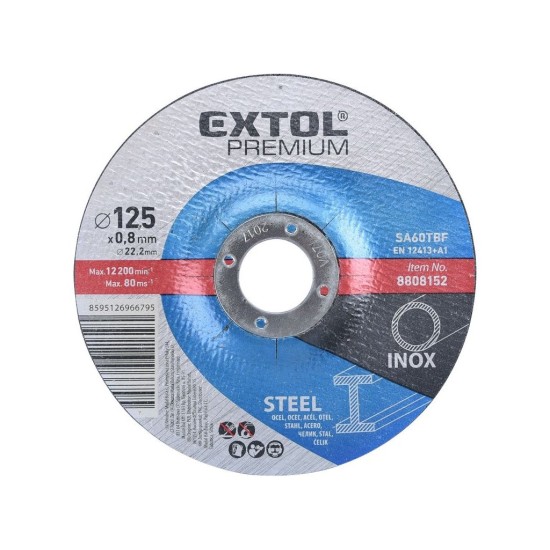 Rezací kotúč na oceľ/nehrdzavejúcu oceľ, 125x0,8x22,2mm EXTOL PREMIUM