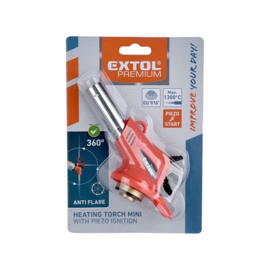 MINI horák s piezoelektrickým zapaľovačom a plynovým predhrievaním pre kartuše so závitom EU 7/16" EXTOL PREMIUM