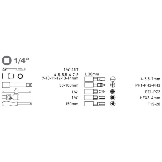 Nástrčné hlavice, sada 30ks, 1/4" EXTOL PREMIUM