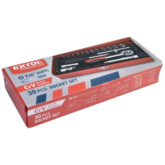Nástrčné hlavice, sada 30ks, 1/4" EXTOL PREMIUM