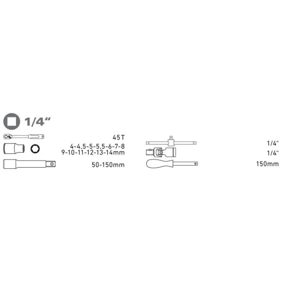 Nástrčné hlavice, sada 19ks, 1/4" EXTOL PREMIUM