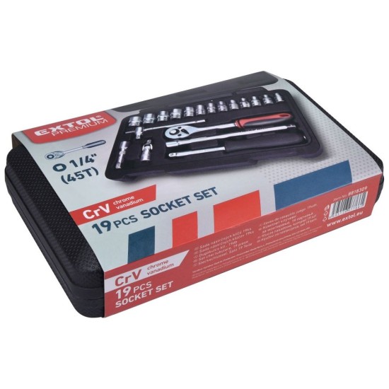 Nástrčné hlavice, sada 19ks, 1/4" EXTOL PREMIUM