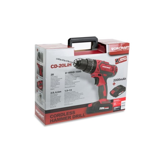 Akumulátorová príklepová vŕtačka WORCRAFT, 2xLi-Ion 20V/2,0Ah (CD-20LiH) Akumulátorová príklepová vŕtačka WORCRAFT, 2xLi-Ion 20V/2,0Ah (CD-20LiH)