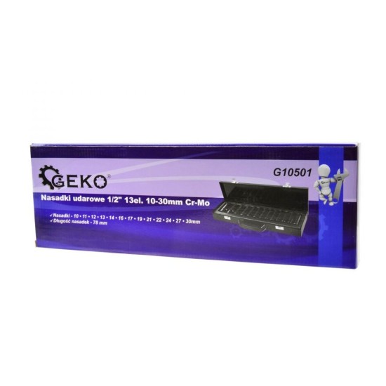 Sada nástrčných hláv 1/2", 13ks, 10-30mm Cr-Mo GEKO Sada nástrčných hláv 1/2", 13ks, 10-30mm Cr-Mo GEKO