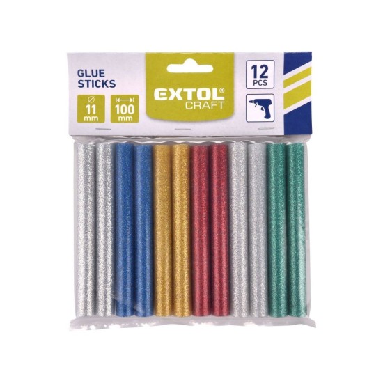 Lepiace tyčinky, mix farieb s trblietkami (trblietky), Ø 11x100mm, 12ks EXTOL CRAFT Lepiace tyčinky, mix farieb s trblietkami (trblietky), Ø 11x100mm, 12ks EXTOL CRAFT
