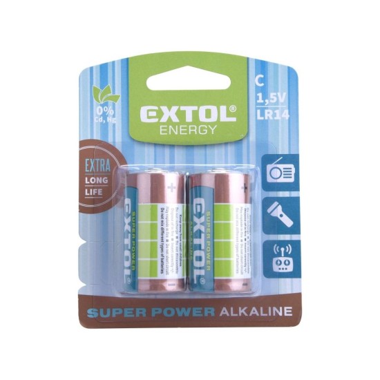 Alkalické batérie, 2ks, 1.5V C (LR14) EXTOL ENERGY