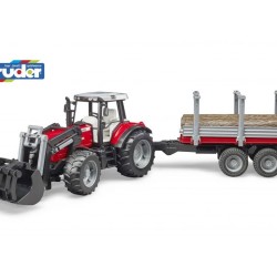 Bruder 2046 Massey Ferguson 7480 s před. nakladčem a přívěsem na klády 2213