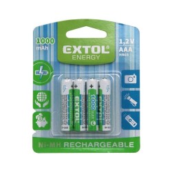 Nabíjateľné batérie, 4ks, AAA (HR03), 1.2V, 1000mAh, NiMh EXTOL ENERGY