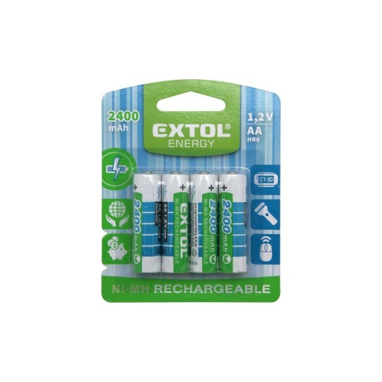 Nabíjateľné batérie, 4ks, AA (HR6), 1.2V, 2400mAh, NiMh EXTOL ENERGY Nabíjateľné batérie, 4ks, AA (HR6), 1.2V, 2400mAh, NiMh EXTOL ENERGY