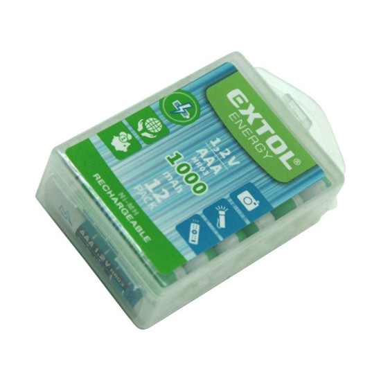 Baterie nabíjecí, 12ks, AAA (HR03), 1,2V, 1000mAh, NiMh EXTOL ENERGY Baterie nabíjecí, 12ks, AAA (HR03), 1,2V, 1000mAh, NiMh EXTOL ENERGY