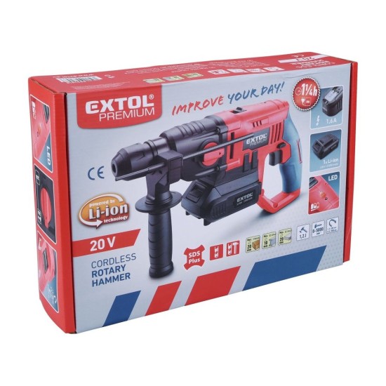 Akumulátorové kladivo SHARE20V, SDS plus, 20V Li-ion, 2000mAh EXTOL PREMIUM