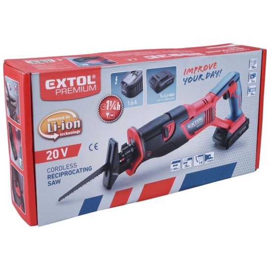 Akumulátorová SHARE20V chvostová píla, 20V Li-ion, 2000mAh EXTOL PREMIUM