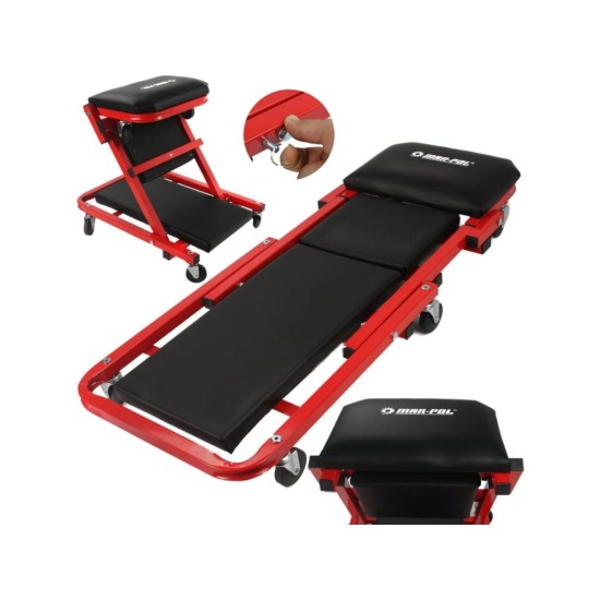 Montážne mobilné ležadlo, stolička 2v1 čierno-červená MAR-POL
