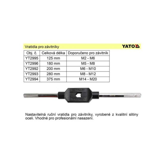 Vratidlo pro závitníky M5-M20 délka 375m YATO