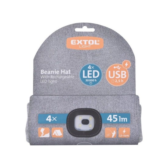 Šiltovka s čelovkou 45lm, dobíjacia, USB, sivá, univerzálna veľkosť EXTOL LIGHT Šiltovka s čelovkou 45lm, dobíjacia, USB, sivá, univerzálna veľkosť EXTOL LIGHT