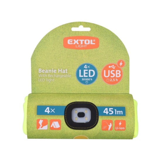 Šiltovka s čelovkou 45lm, dobíjacia, USB, žiarivková žltá, univerzálna veľkosť EXTOL LIGHT