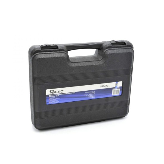 Nástrčné nárazové hlavice 1/2", 10-32mm, 16ks v kufríku GEKO