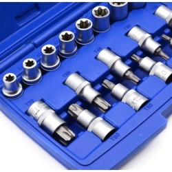 Sada nástrčných hláv a bitov TORX 1/2", 19ks GEKO
