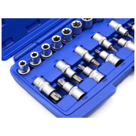 Sada nástrčných hláv a bitov TORX 1/2", 19ks GEKO Sada nástrčných hláv a bitov TORX 1/2", 19ks GEKO