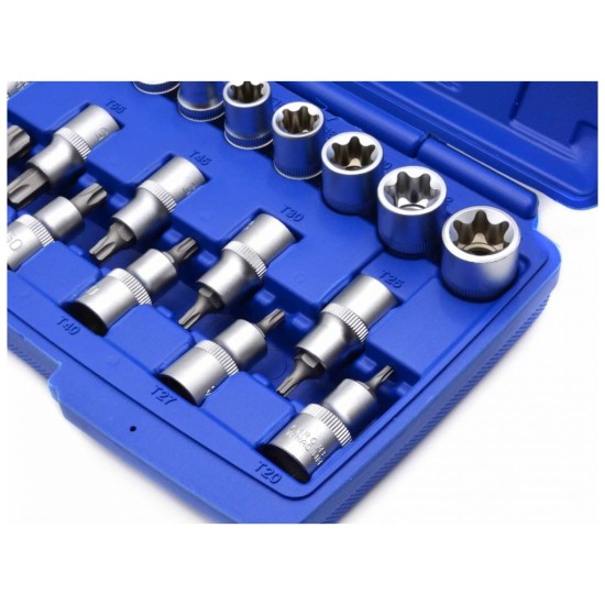 Sada nástrčných hláv a bitov TORX 1/2", 19ks GEKO Sada nástrčných hláv a bitov TORX 1/2", 19ks GEKO