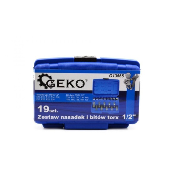 Sada nástrčných hláv a bitov TORX 1/2", 19ks GEKO Sada nástrčných hláv a bitov TORX 1/2", 19ks GEKO
