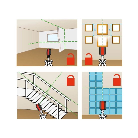 Zelený čiarový laser 1H1V krížový samonivelačný EXTOL PREMIUM