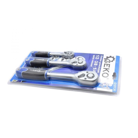 Račňa 1/2", 3/8", 1/4", sada 3ks Quick Release GEKO Račňa 1/2", 3/8", 1/4", sada 3ks Quick Release GEKO