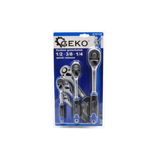 Račňa 1/2", 3/8", 1/4", sada 3ks Quick Release GEKO Račňa 1/2", 3/8", 1/4", sada 3ks Quick Release GEKO