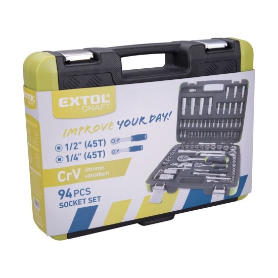 Sada nástrčných hlavíc 94ks, CrV, 1/4" a 1/2" EXTOL CRAFT