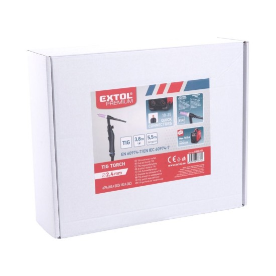 TIG horák, 10-25, 4m kábel, 5,5m hadica EXTOL PREMIUM TIG horák, 10-25, 4m kábel, 5,5m hadica EXTOL PREMIUM