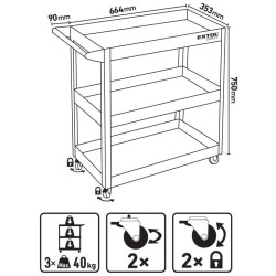 Policový vozík, 3 police, max. 120 kg EXTOL CRAFT