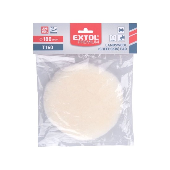 Vlnený leštiaci kotúč, ovčie rúno, T160, ⌀180mm, suchý zips EXTOL PREMIUM