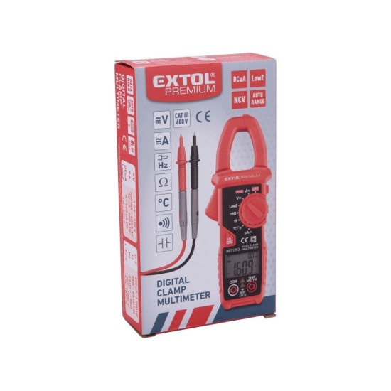 Multimeter digitálny, kliešťový, AC/DC prúd a napätie, True RMS, LowZ, automatická voľba rozsahu EXTOL PREMIUM Multimeter digitálny, kliešťový, AC/DC prúd a napätie, True RMS, LowZ, automatická voľba rozsahu EXTOL PREMIUM
