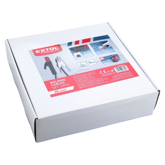Zváracie káble, sada 2ks, 25mm2, 5m, 10-25, kliešte 200A, guma EXTOL PREMIUM