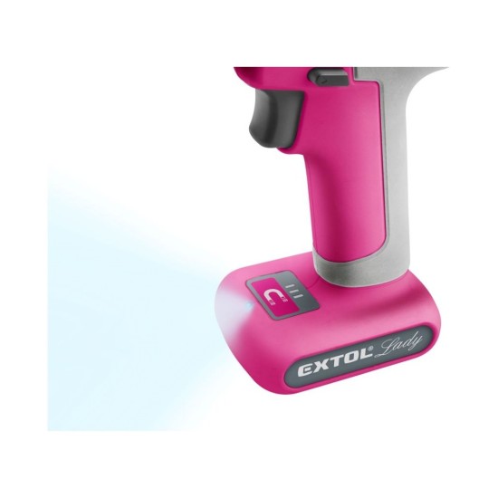 Akumulátorový vŕtací skrutkovač, ružový, 12V Li-ion, 1500mAh EXTOL LADY