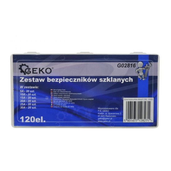 Sada sklenených poistiek 120ks GEKO Sada sklenených poistiek 120ks GEKO