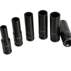Nástrčné rázové hlavice 6 ks, 1/2" 10-21 mm, dĺžka 77 mm GEKO