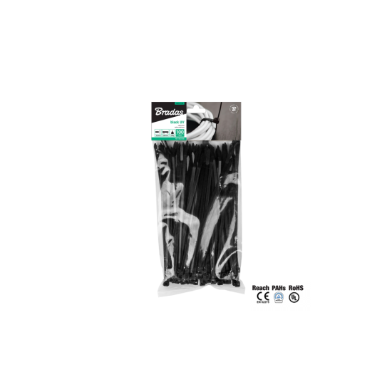 Stahovací pásky na vodiče 4.8x180mm 100 ks UV BLACK