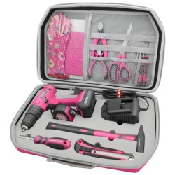 Akumulátorový vŕtací skrutkovač s príklepom, ružová, 12V Li-ion, 2000mAh, sada 27ks EXTOL LADY