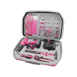 Akumulátorový vŕtací skrutkovač s príklepom, ružová, 12V Li-ion, 2000mAh, sada 27ks EXTOL LADY