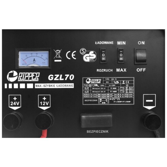 Nabíjačka autobatérií 12/24V, funkcia START s diaľkovým ovládaním GZL-70 RIPPER