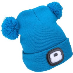 Detská čiapka s čelovkou 4 x 25 lm USB nabíjanie modrá s bambuľkami EXTOL LIGHT