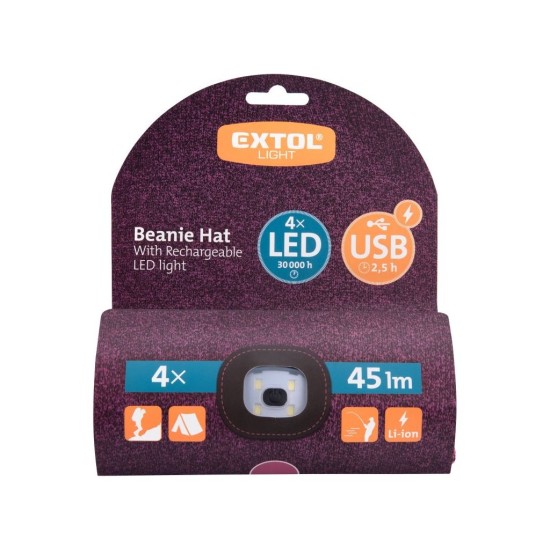 Kryt s čelovkou 4 x 45 lm USB nabíjanie fialová/čierna EXTOL LIGHT Kryt s čelovkou 4 x 45 lm USB nabíjanie fialová/čierna EXTOL LIGHT