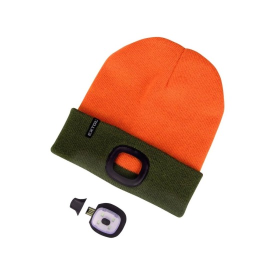 Kryt s čelovkou 4 x 45 lm USB nabíjanie žiarivka oranžová/khaki obojstranná EXTOL LIGHT