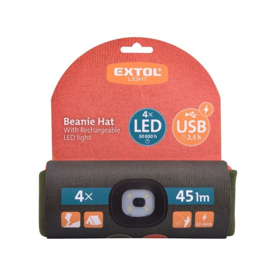 Kryt s čelovkou 4 x 45 lm USB nabíjanie žiarivka oranžová/khaki obojstranná EXTOL LIGHT