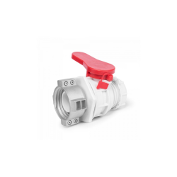 Guľový ventil pre IBC nádobu na vodu, vstup S60x6 s kovovou prírubou, výstup S60x6 so zátkou