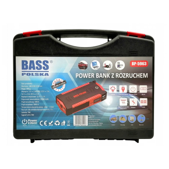 Powerbanka 19000mAh, 500-1000A s funkciou štartu a svetlom BASS Powerbanka 19000mAh, 500-1000A s funkciou štartu a svetlom BASS