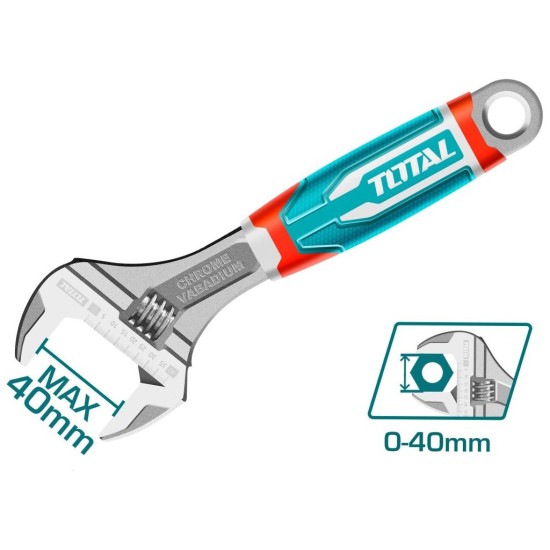 Nastaviteľný kľúč, 250mm, CrV, TOTAL Nastaviteľný kľúč, 250mm, CrV, TOTAL