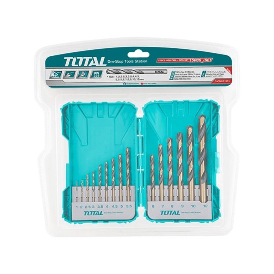 Súprava vrtákov do kovu, 1-12mm, 15ks, HSS TOTAL