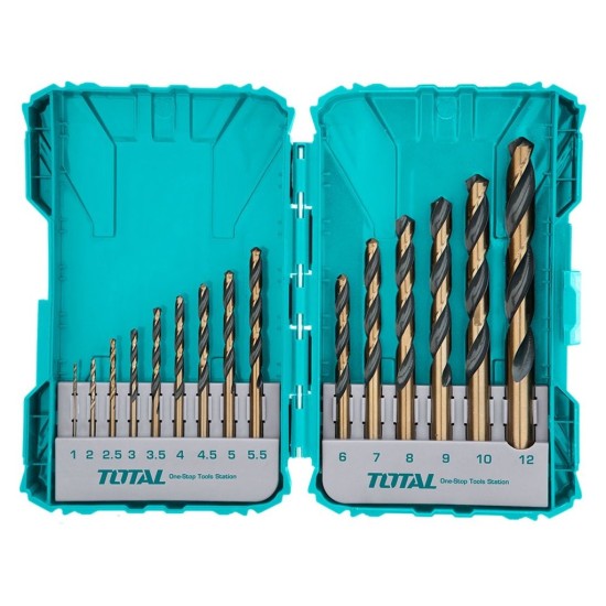 Súprava vrtákov do kovu, 1-12mm, 15ks, HSS TOTAL